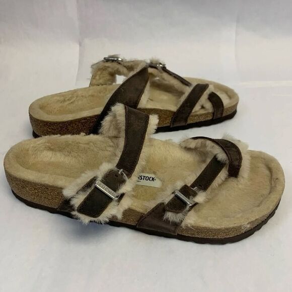 (k1) Birkenstock N/without Box Mayari Shearling Oiled Brown sizes 38/7 - Picture 7 of 8
